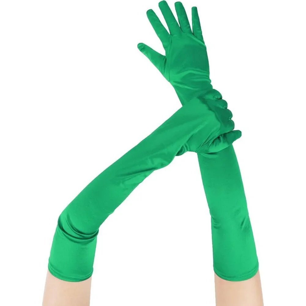 Women's Evening Green Long Satin Gloves Elbow Length Formal Party Prom Wear